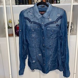 Long Sleeve Denim Button Up Roar